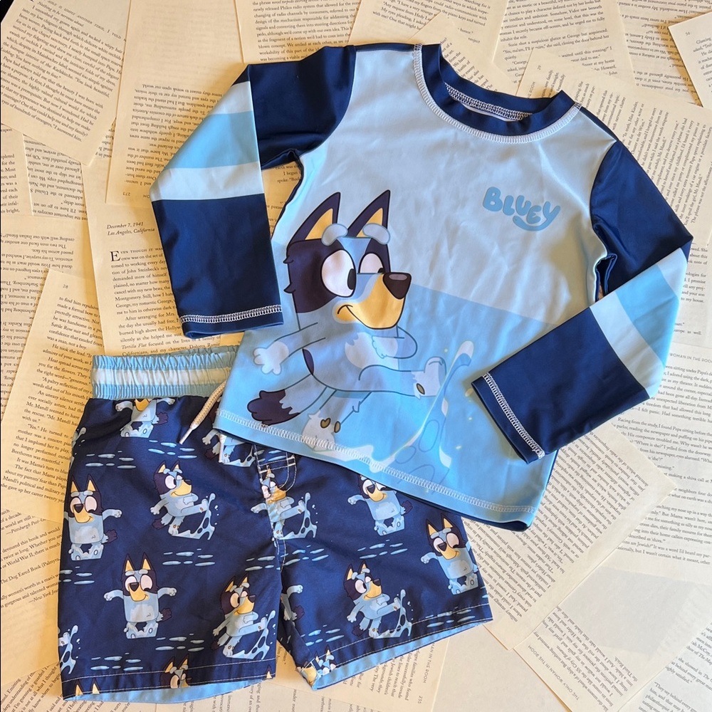 Bluey Kids Swim Rashguard Set - Light Blue and Navy
